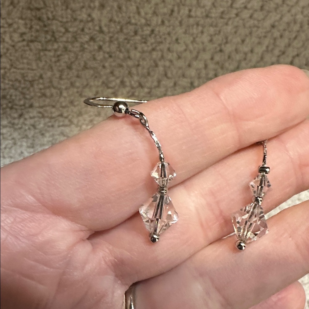 Silver and Crystal Dangle pierced Earrings